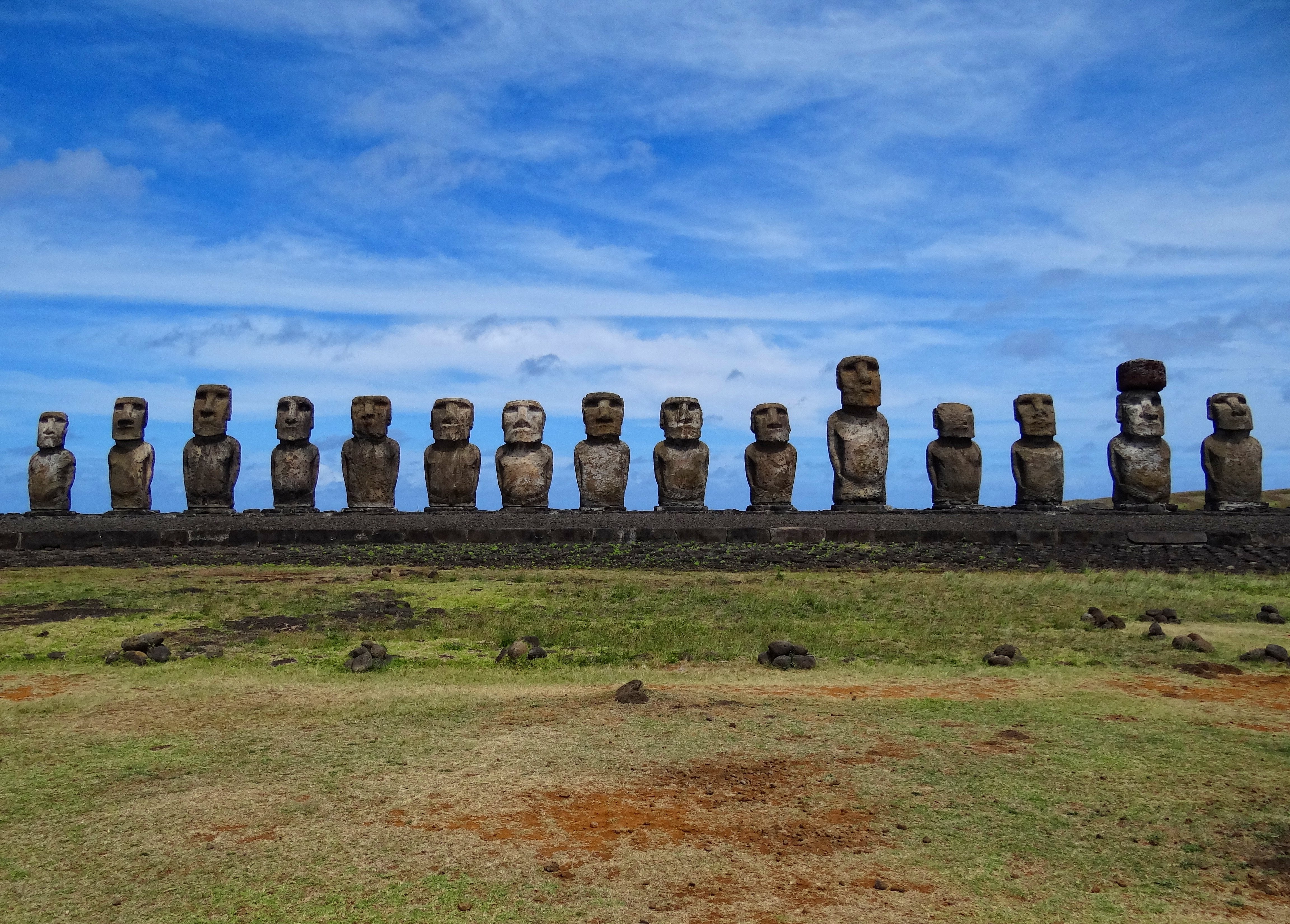 For hundreds of years, the sculpting of giant ancestor stone statues was central to Easter Island’s civilisation. The largest statue in this photograph is 9 metres tall and weighs 86 tonnes