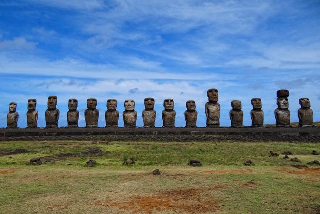<p>For hundreds of years, the sculpting of giant ancestor stone statues was central to Easter Island’s civilisation. The largest statue in this photograph is 9 metres tall and weighs 86 tonnes</p>
