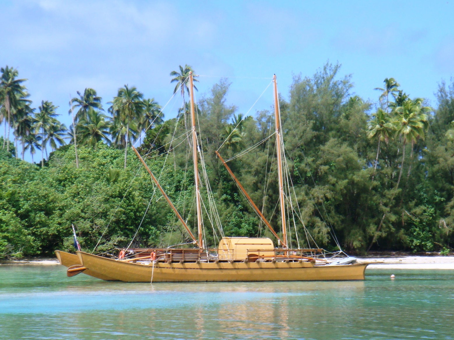 This modern reconstruction of a traditional Polynesian twin-hulled ocean-going vessel, shows the likely type of craft which Polynesians probably used to sail 1,700 miles to Easter Island in around 1200 AD