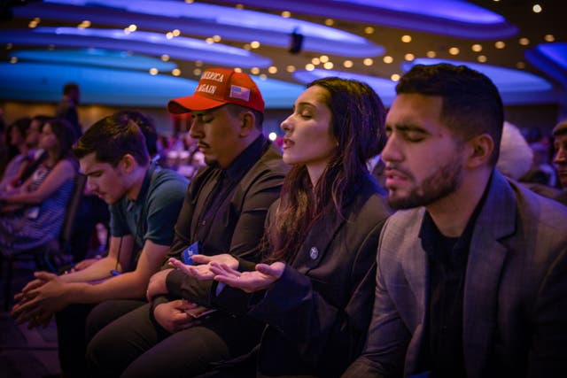 <p>Trump supporters at the Faith and Freed Coalition-organized Road to Majority conference in Washington, DC</p>