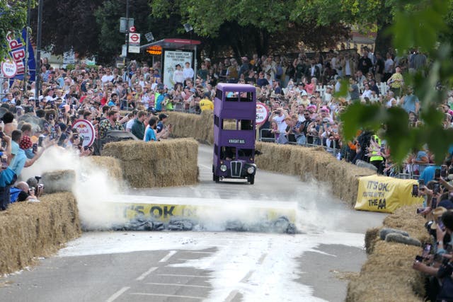 The Knight Bus soapbox in action (Eleanor Fleming/PA)