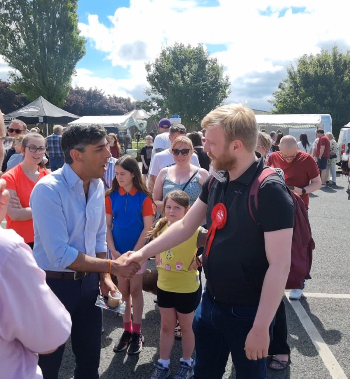 Tom Wilson met the prime minister briefly on Sunday, shaking hands while both out campaigning in the constituency