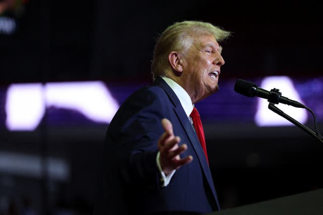 <p>Former President and Republican presidential candidate Donald Trump speaks during a campaign event in Philadelphia, Pennsylvania</p>