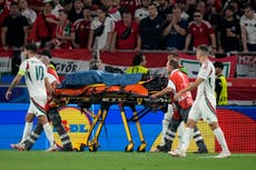 Hungary striker Barnabas Varga stretchered off in scary Euro 2024 moment after horror collision