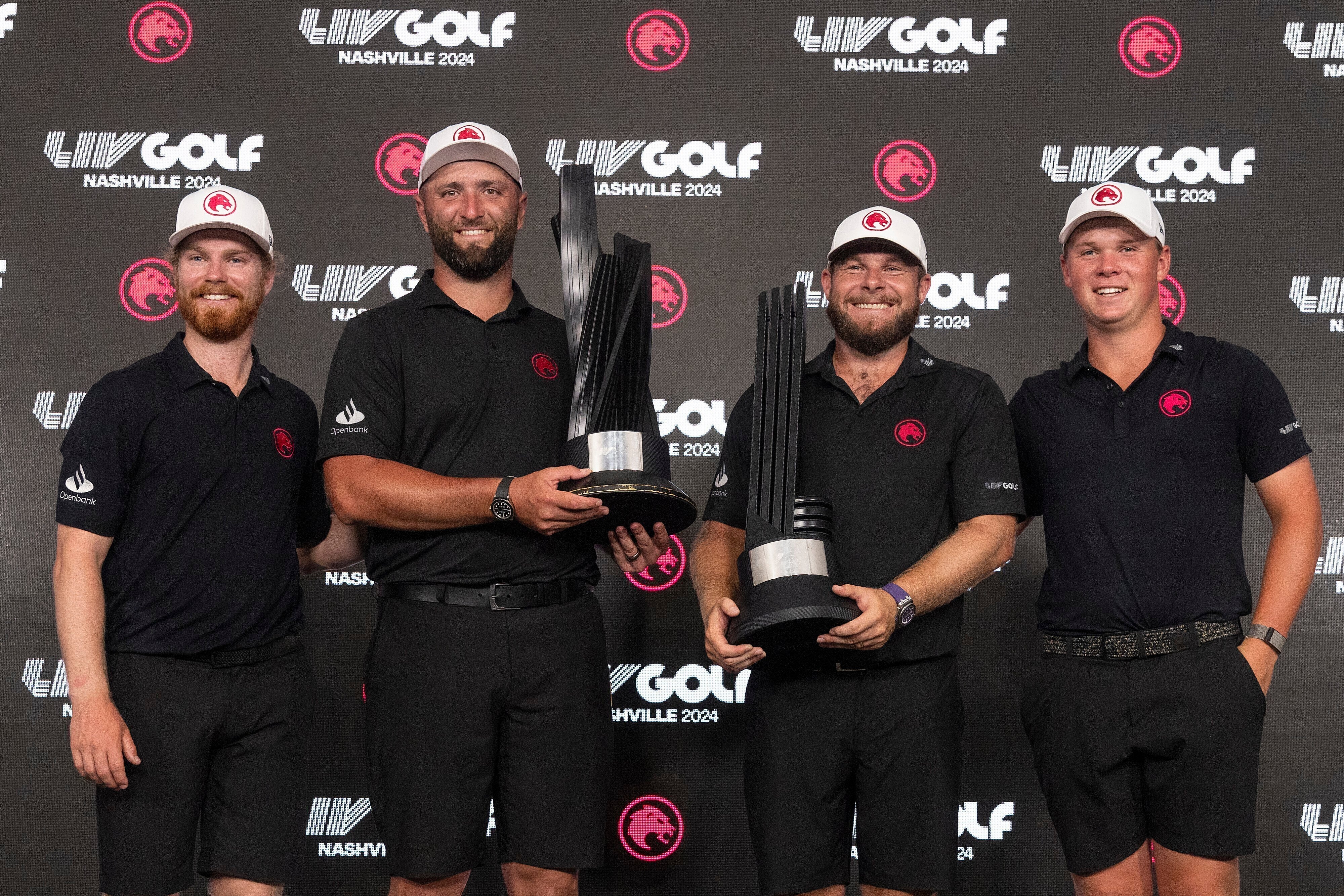 LIV team Legion XIII players Kieran Vincent, Jon Rahm, Tyrrell Hatton and Caleb Surratt