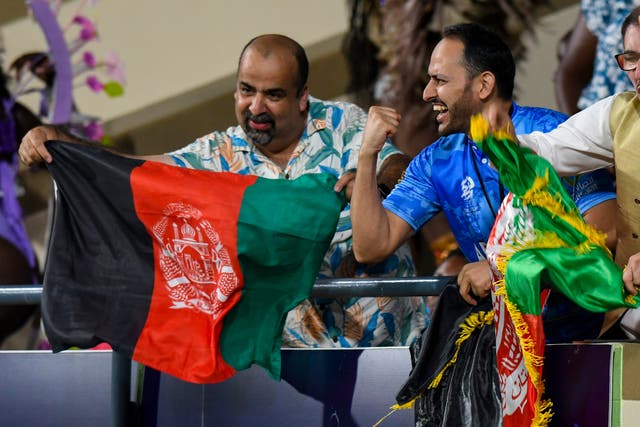 <p>Supporters of Afghanistan cheer their team against Australia</p>