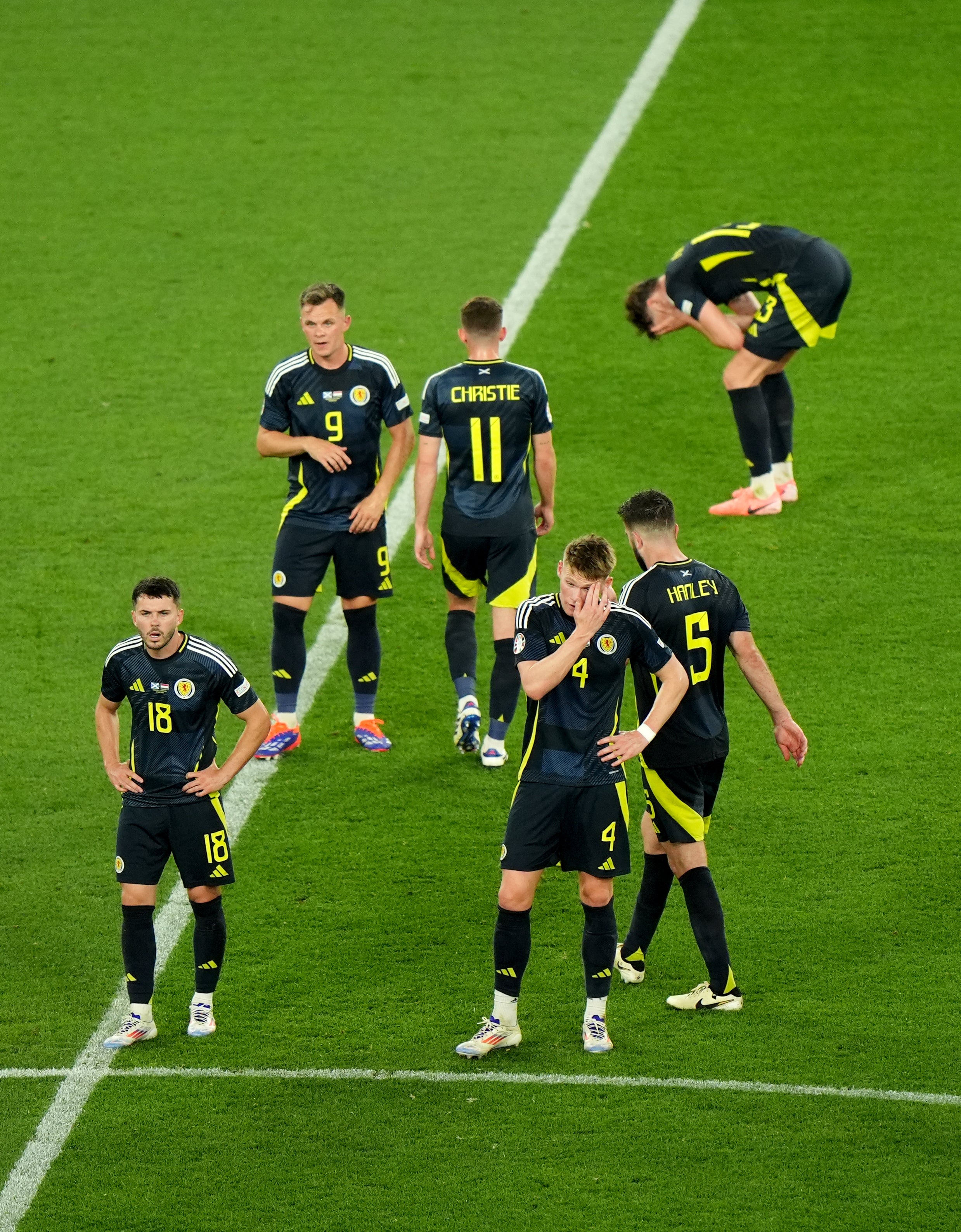 Scotland players appear dejected after defeat to Hungary