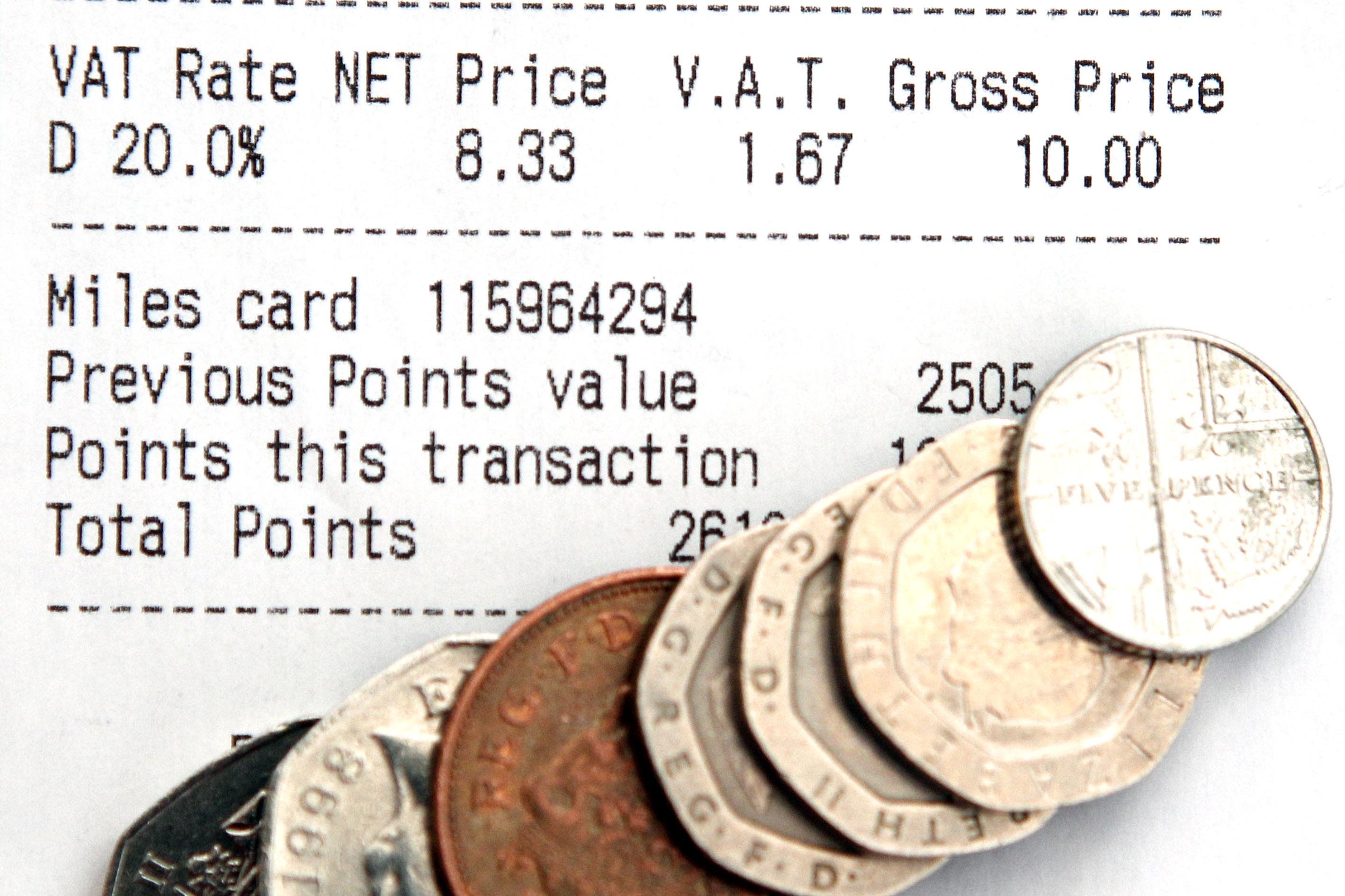 Loose change on a VAT receipt (Peter Byrne/PA)