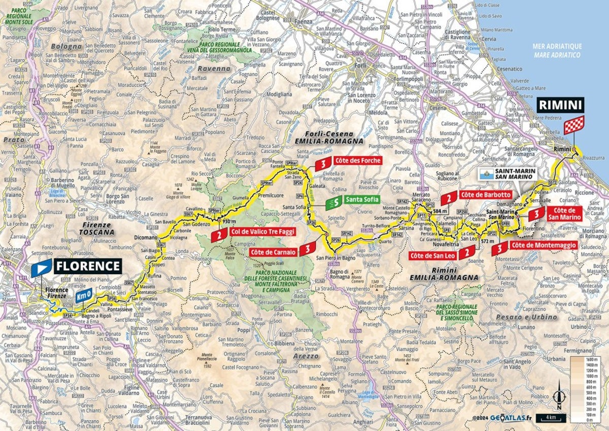 Tour de France 2024 stage 1 preview: Route map and profile of 206km from Florence to Rimini
