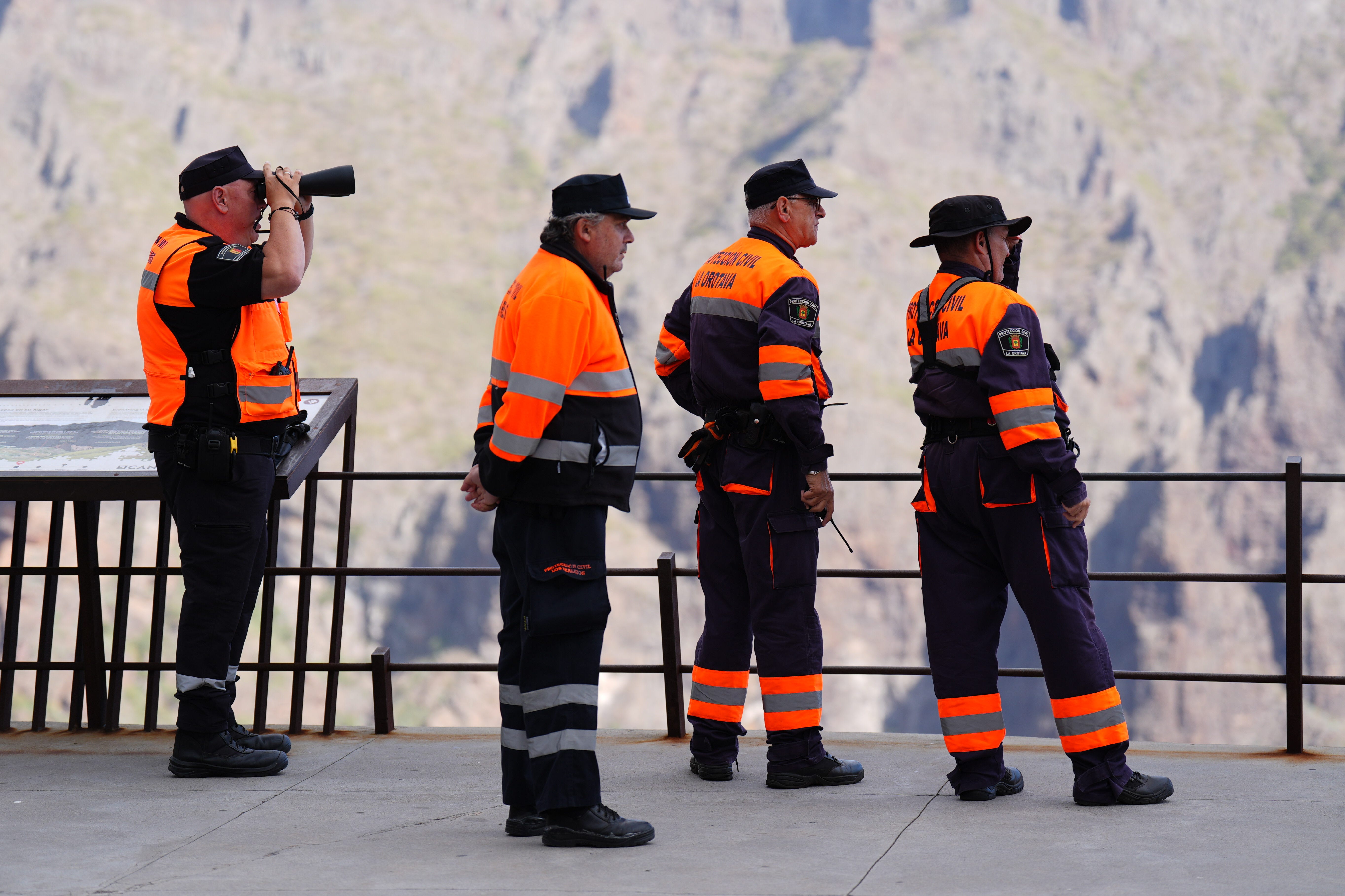 Mountain rescue teams near to the village of Masca, Tenerife, where the search for missing British teenager Jay Slater, 19, from Oswaldtwistle, Lancashire, continues (James Manning/PA)