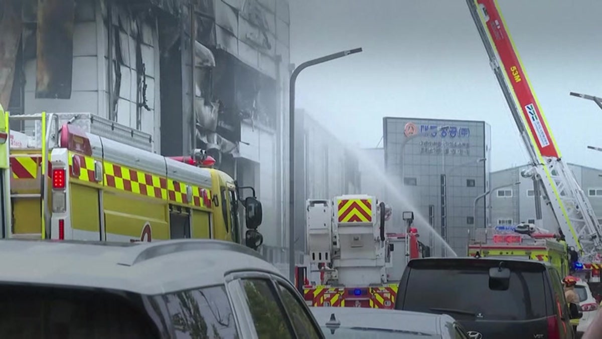 Firefighters tackle deadly fire at lithium battery factory in South Korea