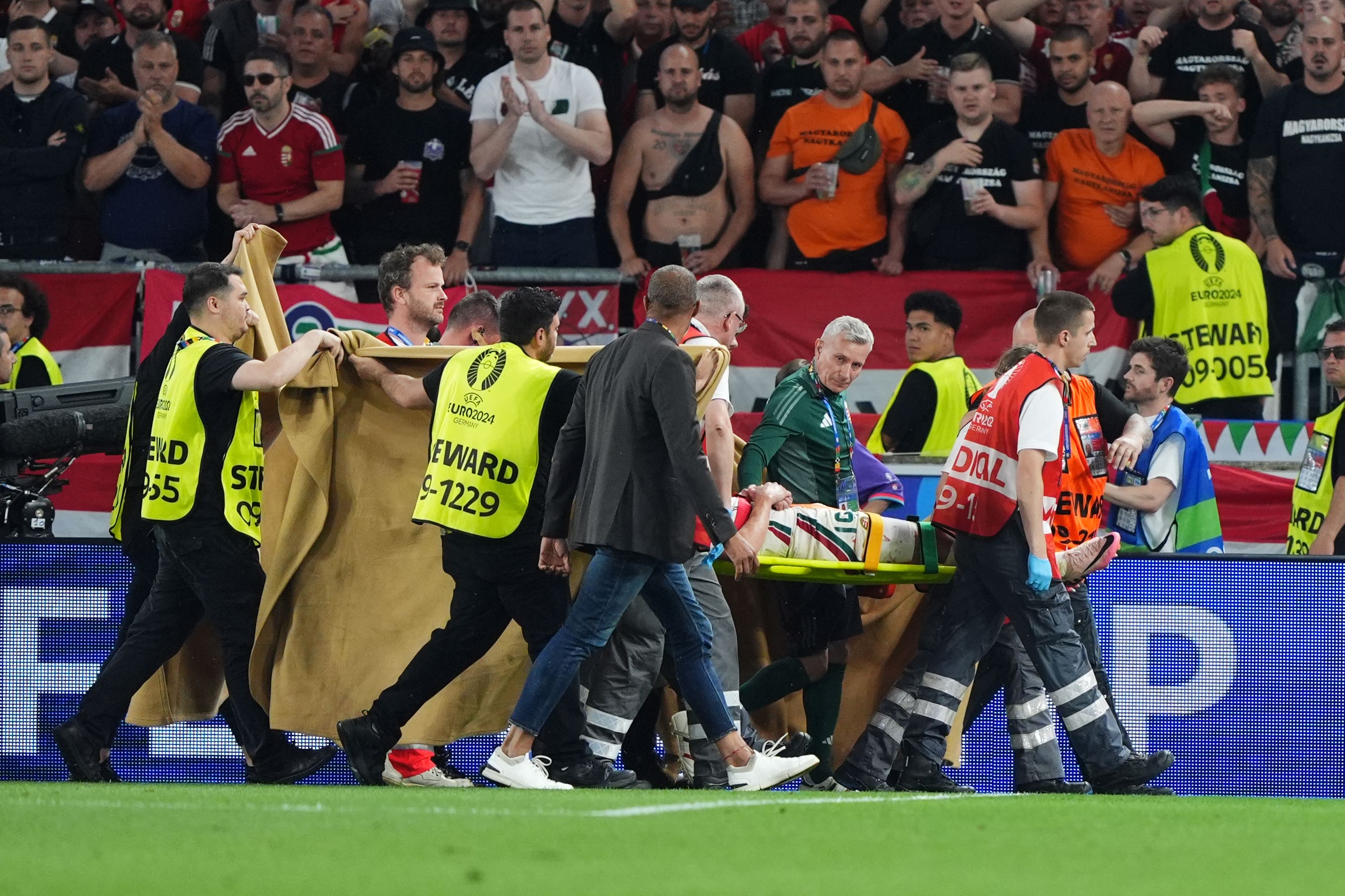 UEFA has defended the protocols used to treat Hungary’s Barnabas Varga, who was carried off on a stretcher in the Euro 2024 victory over Scotland (Andrew Milligan/PA)
