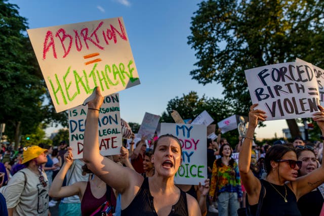 <p>Demonstrators gather outside the Supreme Court in June 2022 to protest the Dobbs v Jackson decision, which overturned Roe v Wade, and ended nationwide guaranteed abortion access in the US </p>