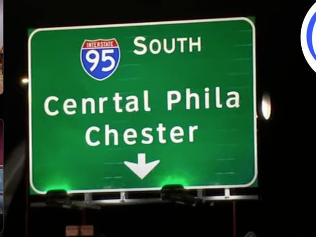 <p>A freeway sign misspelling central as “cenrtal” went up in Philadelphia recently. Authorities say the mistake will be corrected soon and have covered the sign </p>