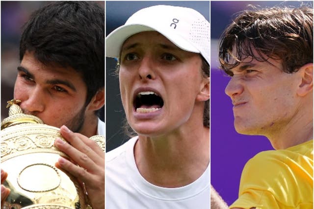 Carlos Alcaraz, left, Iga Swiatek and Jack Draper, right, are ones to watch at Wimbledon (PA)