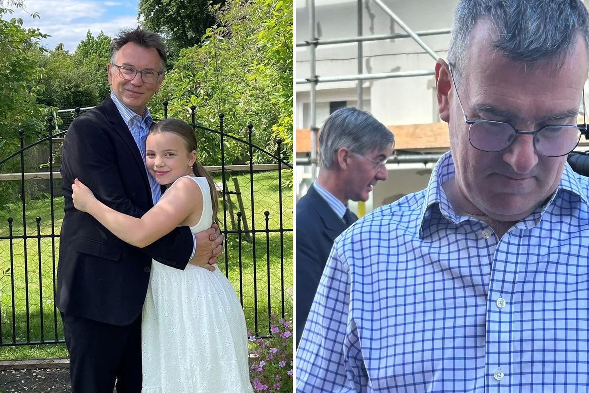 Gideon Davey with his daughter after she received her First Holy Communion during a church service attended by Jacob Rees-Mogg and his film crew