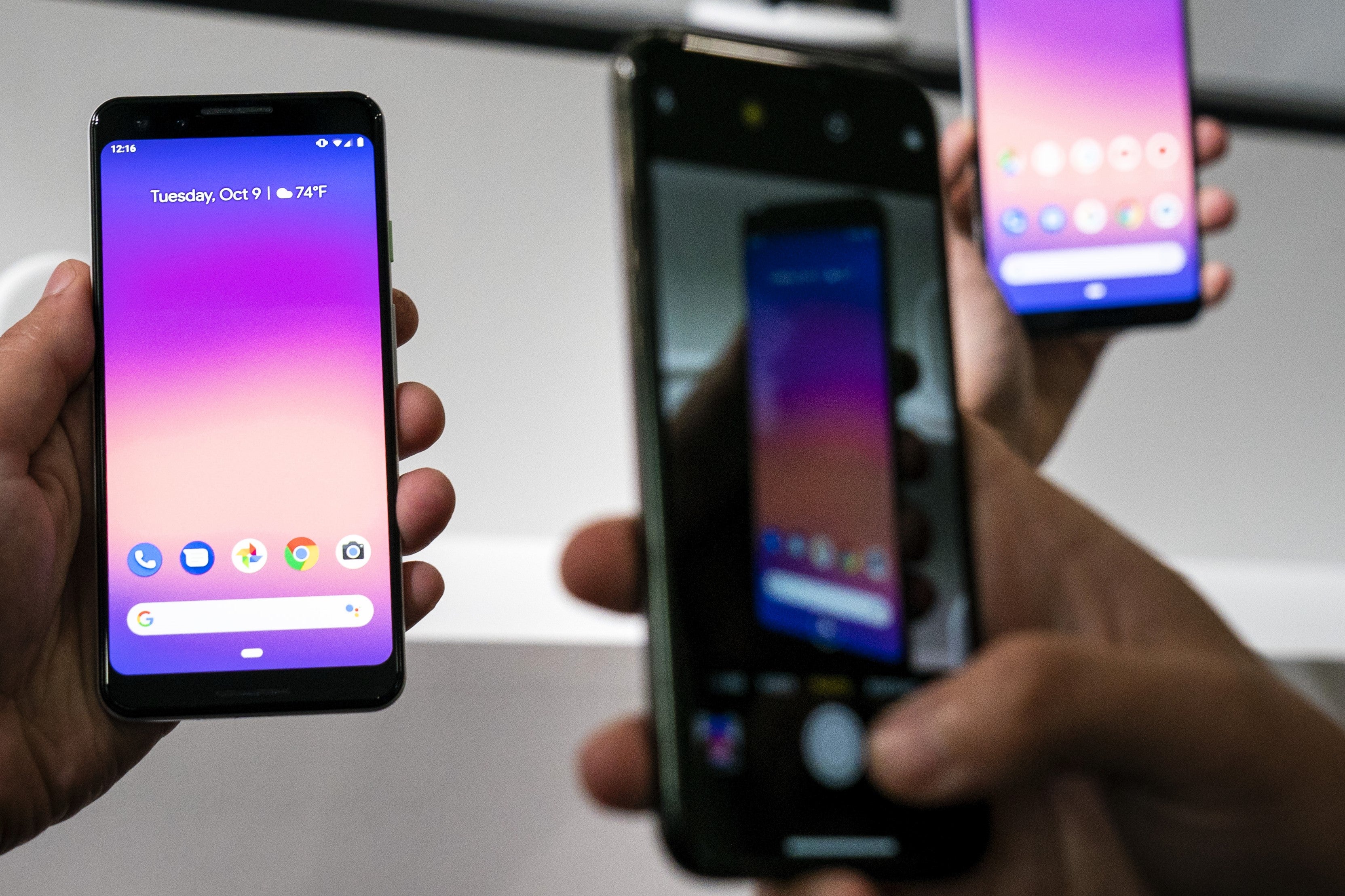 Google Pixel phones pictured at an event in New York City on 9 October, 2018