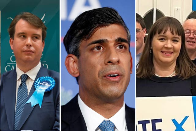 <p>Rishi Sunak has withdrawn the Tory party’s support for Craig Williams, left, and Laura Saunders in the aftermath of the betting scandal</p>