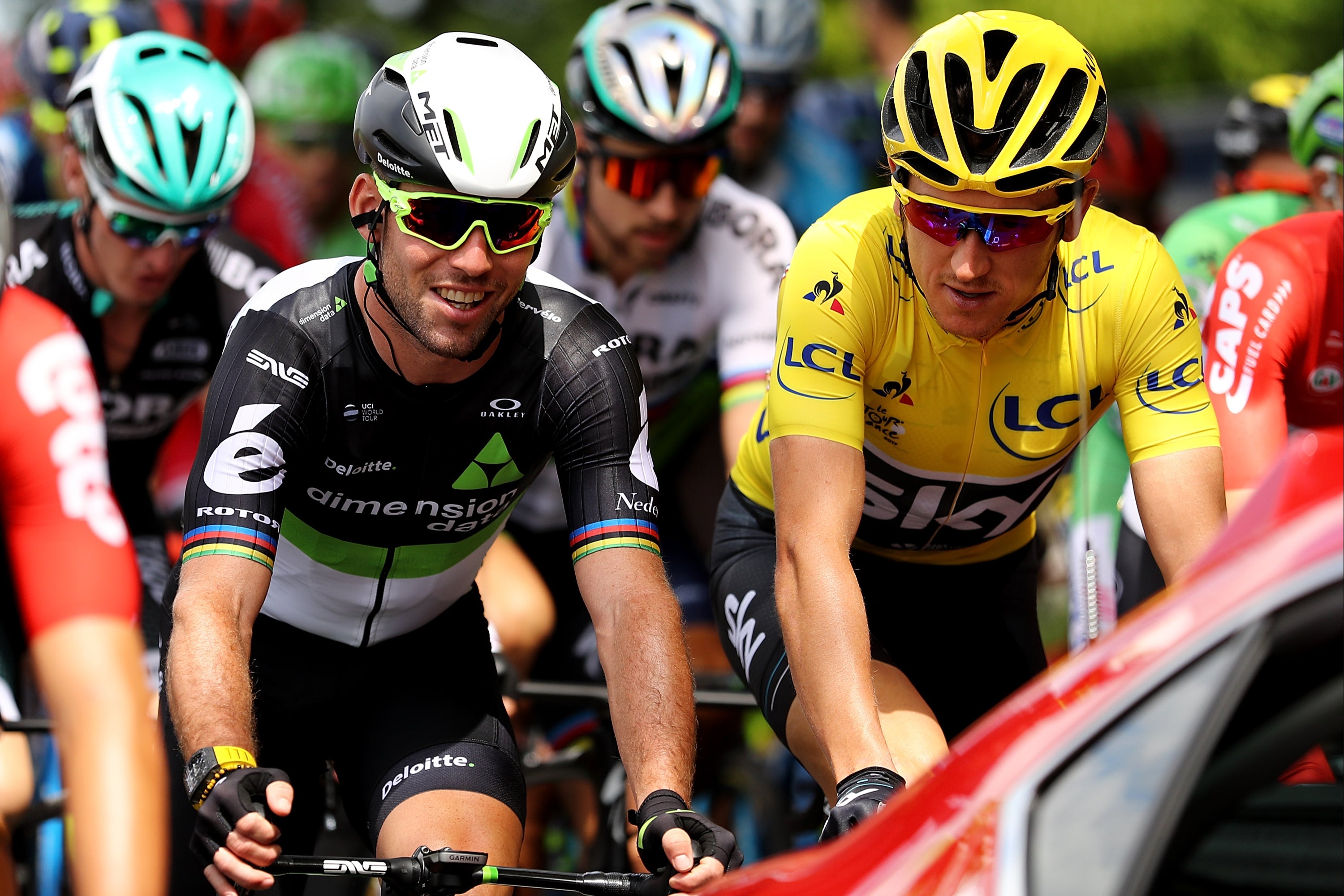 Geraint Thomas (right) has backed Mark Cavendish to take the Tour de France stage record