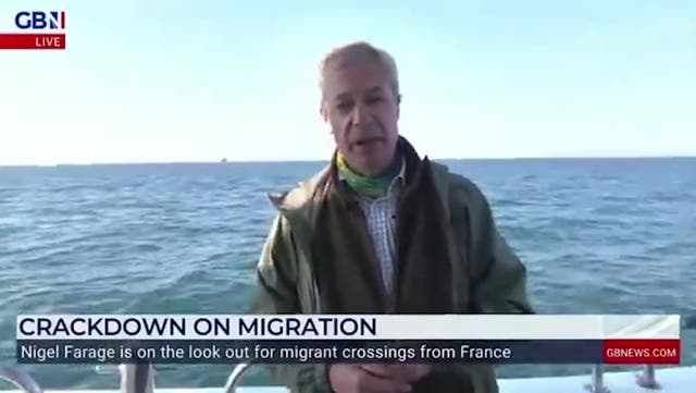 <p>Nigel Farage goes out on English Channel looking for migrants crossing.</p>