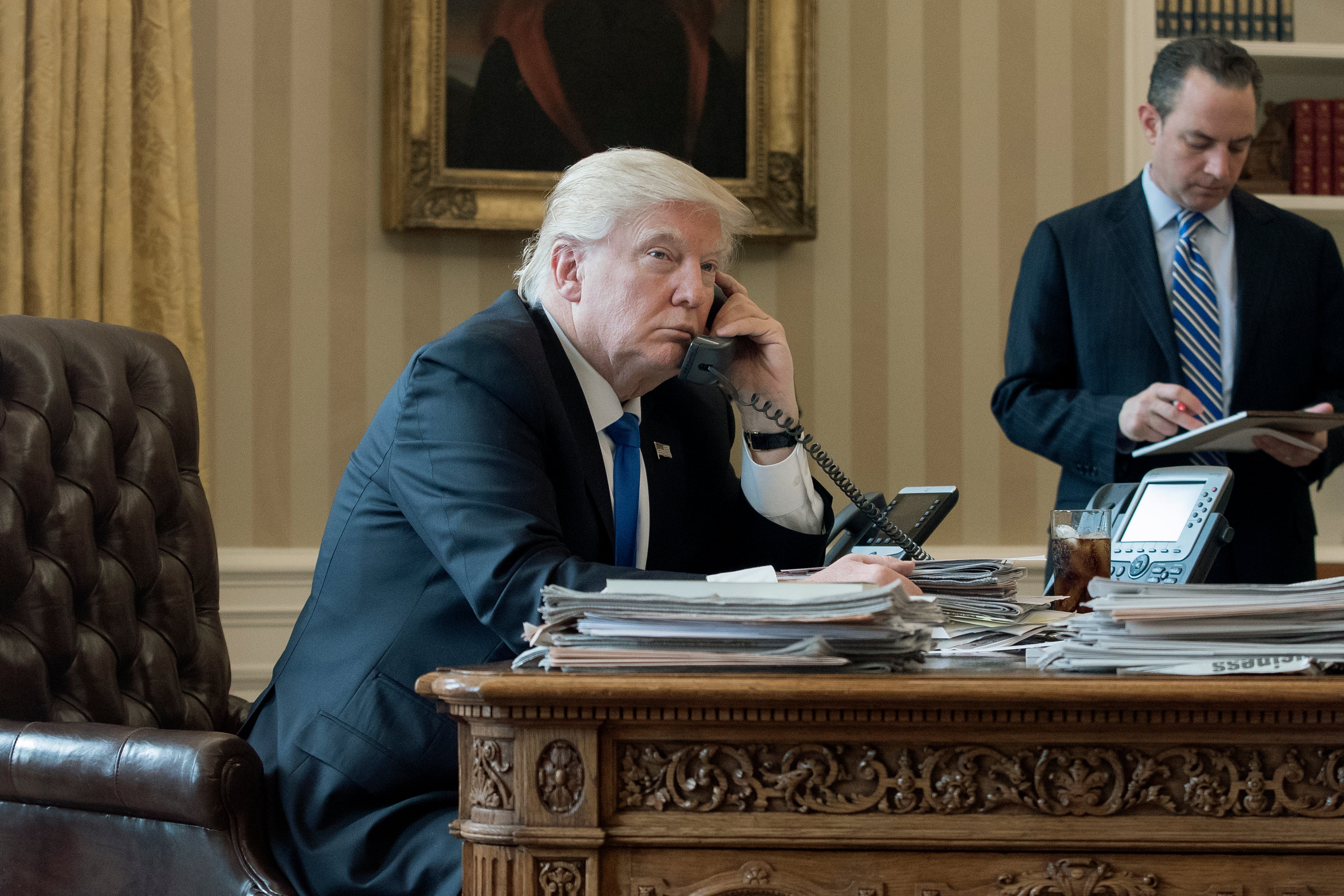 Trump uses the phrase “perfect phone call” to describe two notable events.