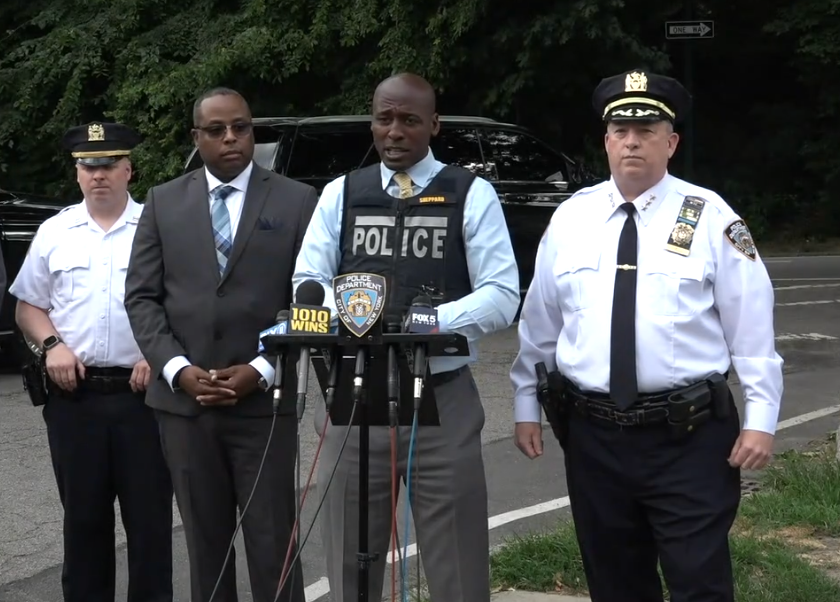 Officers speak to reporters about a sexual assault in Central Park on Monday.