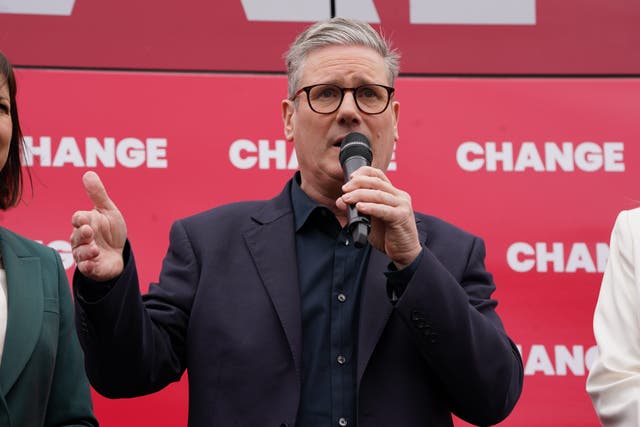 Labour Party leader Sir Keir Starmer, at the launch event for Labour’s campaign bus at Uxbridge College, while on the General Election campaign trail (PA)