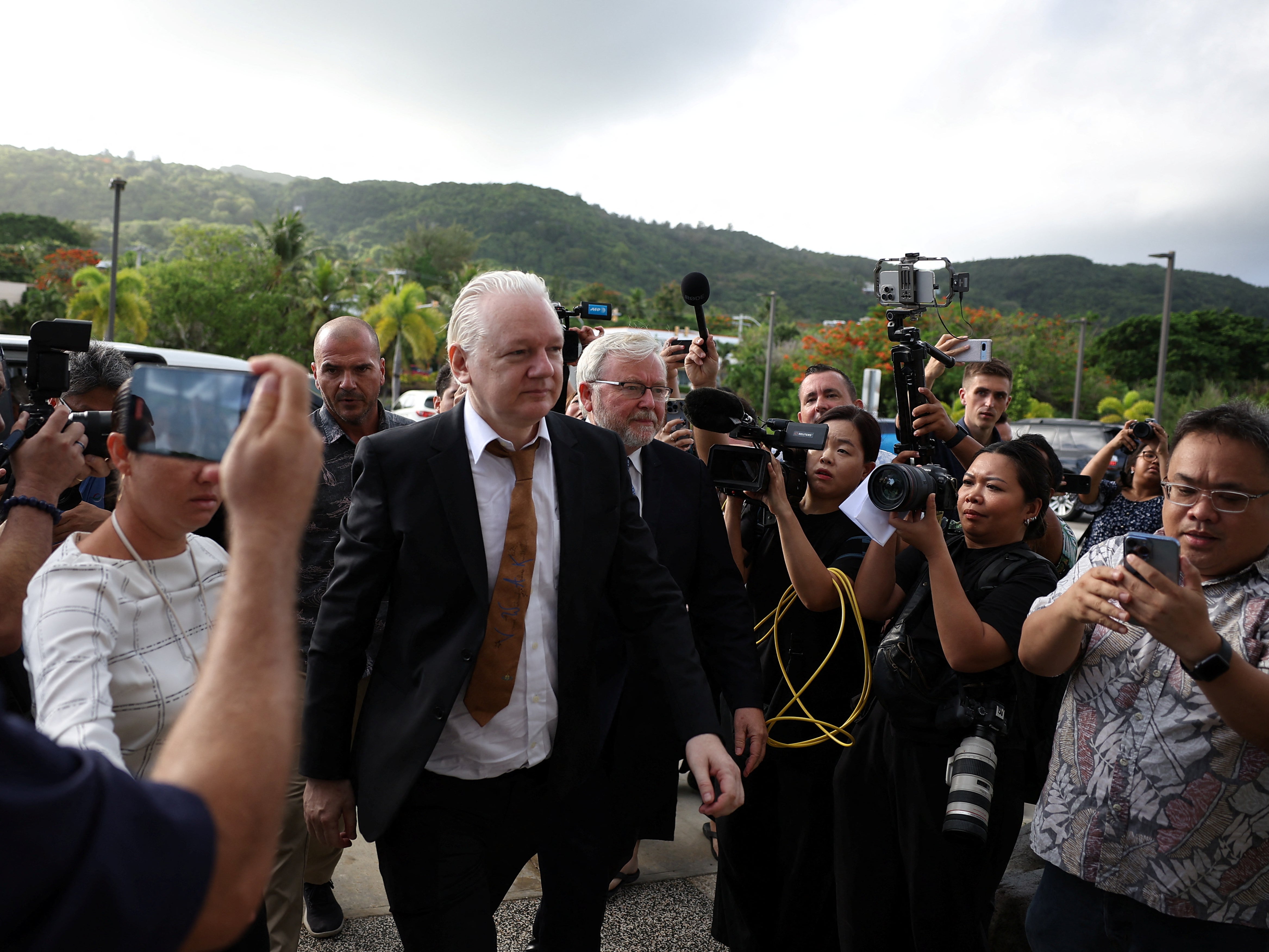 WikiLeaks founder Julian Assange arrives at the US district court in Saipan, June 26, 2024