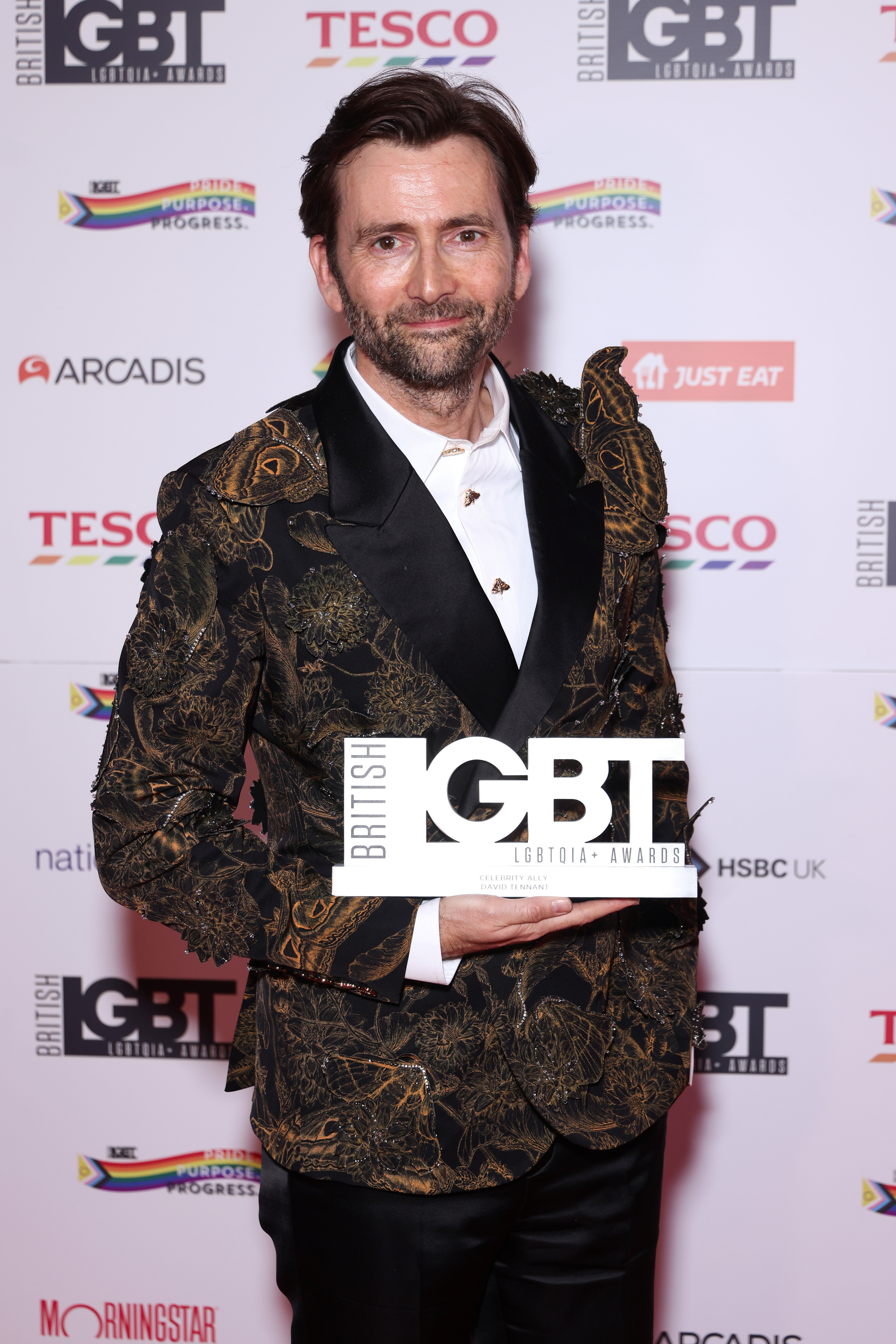 David Tennant poses with the Celebrity Ally award at The British LGBT Awards 2024 in London on Friday