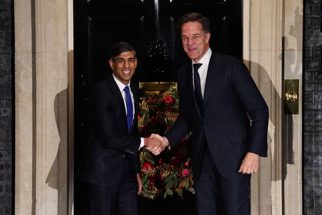 Prime Minister Rishi Sunak welcomes the Prime Minister of the Netherlands Mark Rutte to 10 Downing Street, London (James Manning/PA)