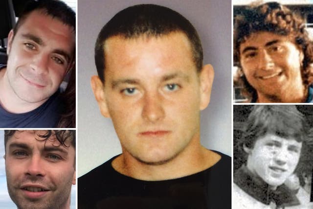<p>Peter Wilson (top left), Kevin Ainley (centre), Ricky D’Cotta (top right), Ryan Cooney (bottom left) and Billy Bennett (bottom right) have all been missing in Tenerife </p>