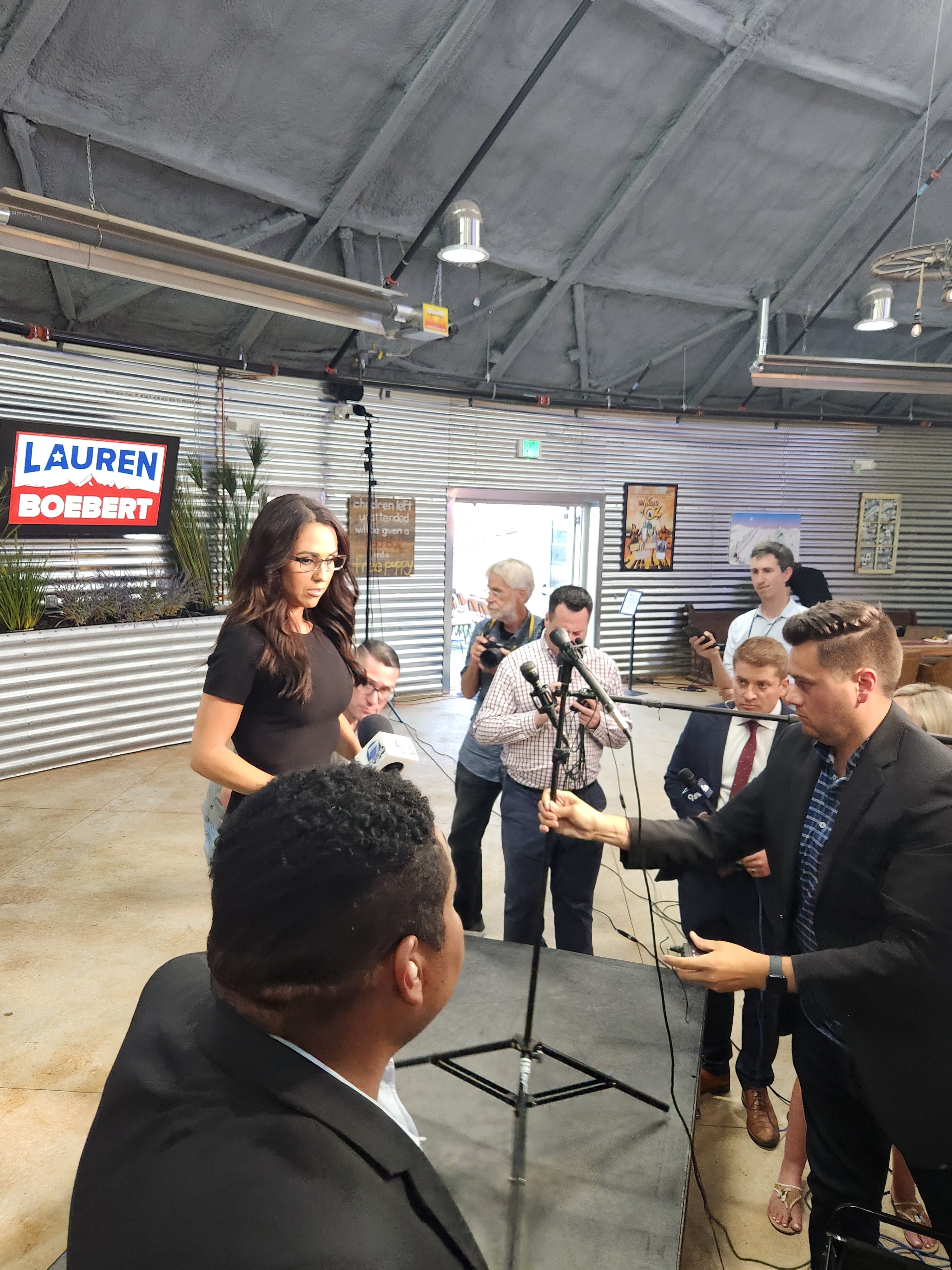 Lauren Boebert prepares for a gaggle with reporters on election night, June 25 2024