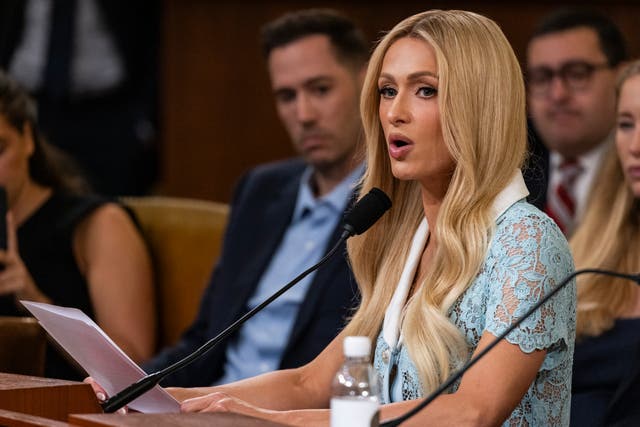 <p>Paris Hilton, pictured testifying to Congress on Wednesday, is calling for federal lawmakers to improve protections for children in residential facilities</p>