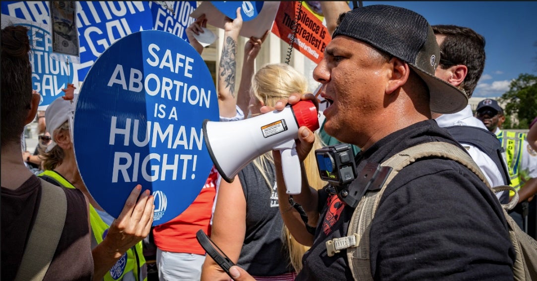 Protesters gather near the Supreme Court in July to mark the second anniversary of the decision to end nationwide abortion protections. A new opinion that was briefly published shows the court ready to rule to allow abortions in medical emergencies