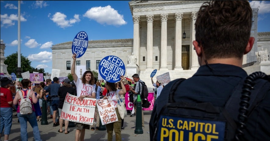 Protesters gather near the Supreme Court in July to mark the 2nd anniversary of the Dobbs decision that saw abortion protection overturned nationwide