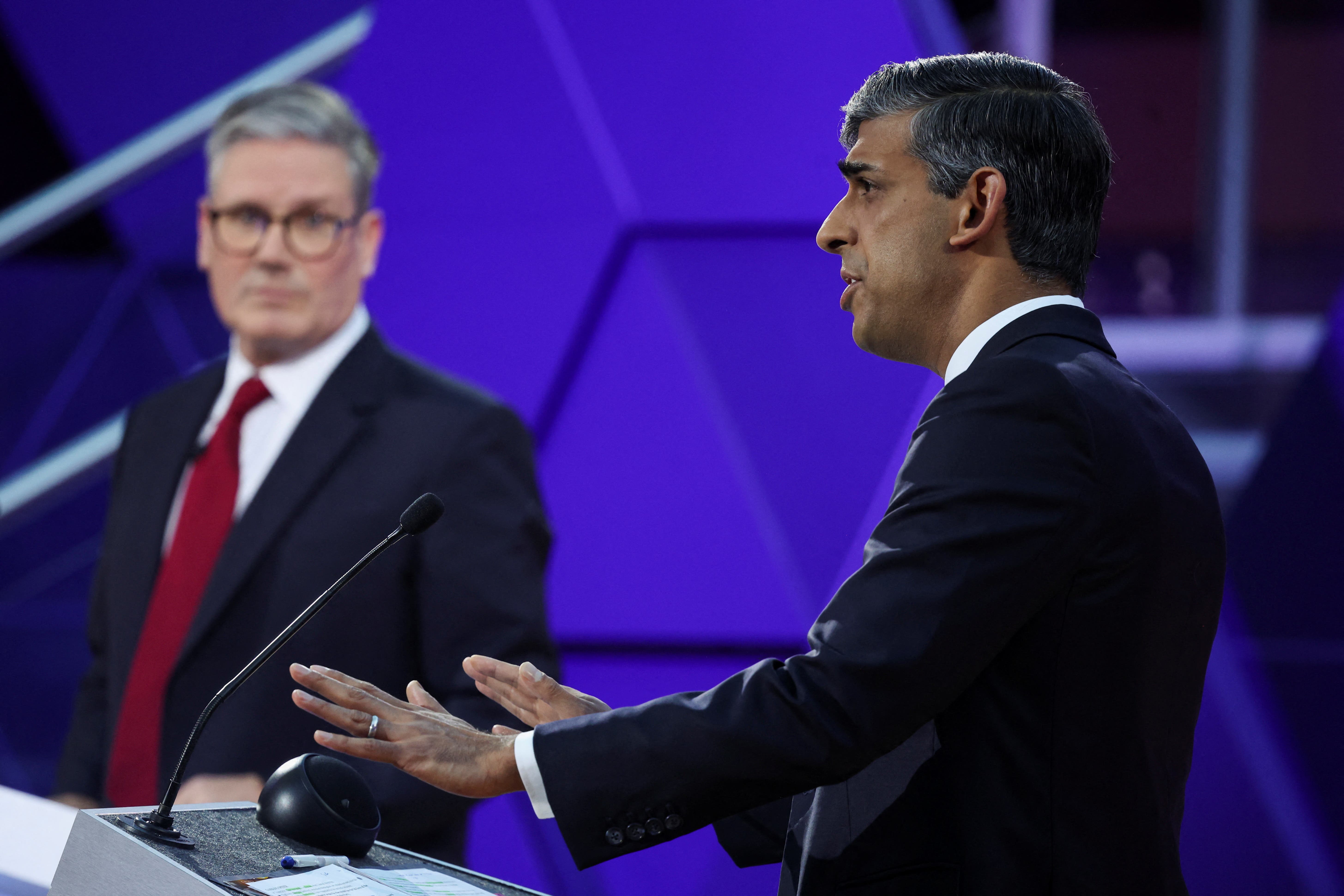 Labour leader Sir Keir Starmer and Prime Minister Rishi Sunak during their BBC head-to-head debate in Nottingham (Phil Noble/PA)