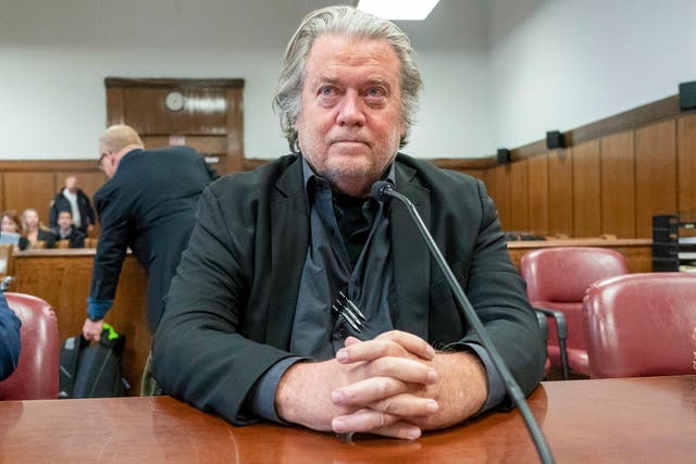 <p>Steve Bannon, appearing in court in New York in 2023 for a separate case, has asked the Supreme Court to delay his prison sentence while he fights convictions for defying subpoenas from a congressional committee investigating January 6.</p>