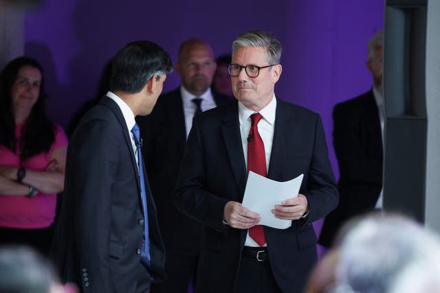 Sir Keir Starmer and Rishi Sunak at their BBC head-to-head debate in Nottingham (Phil Noble/PA)