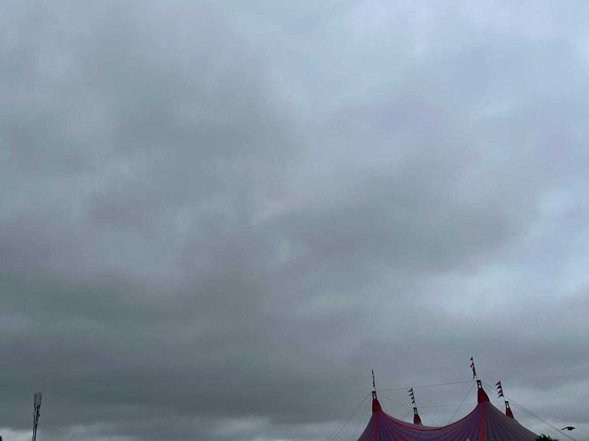 Dark clouds loom over Glastonbury on Friday morning