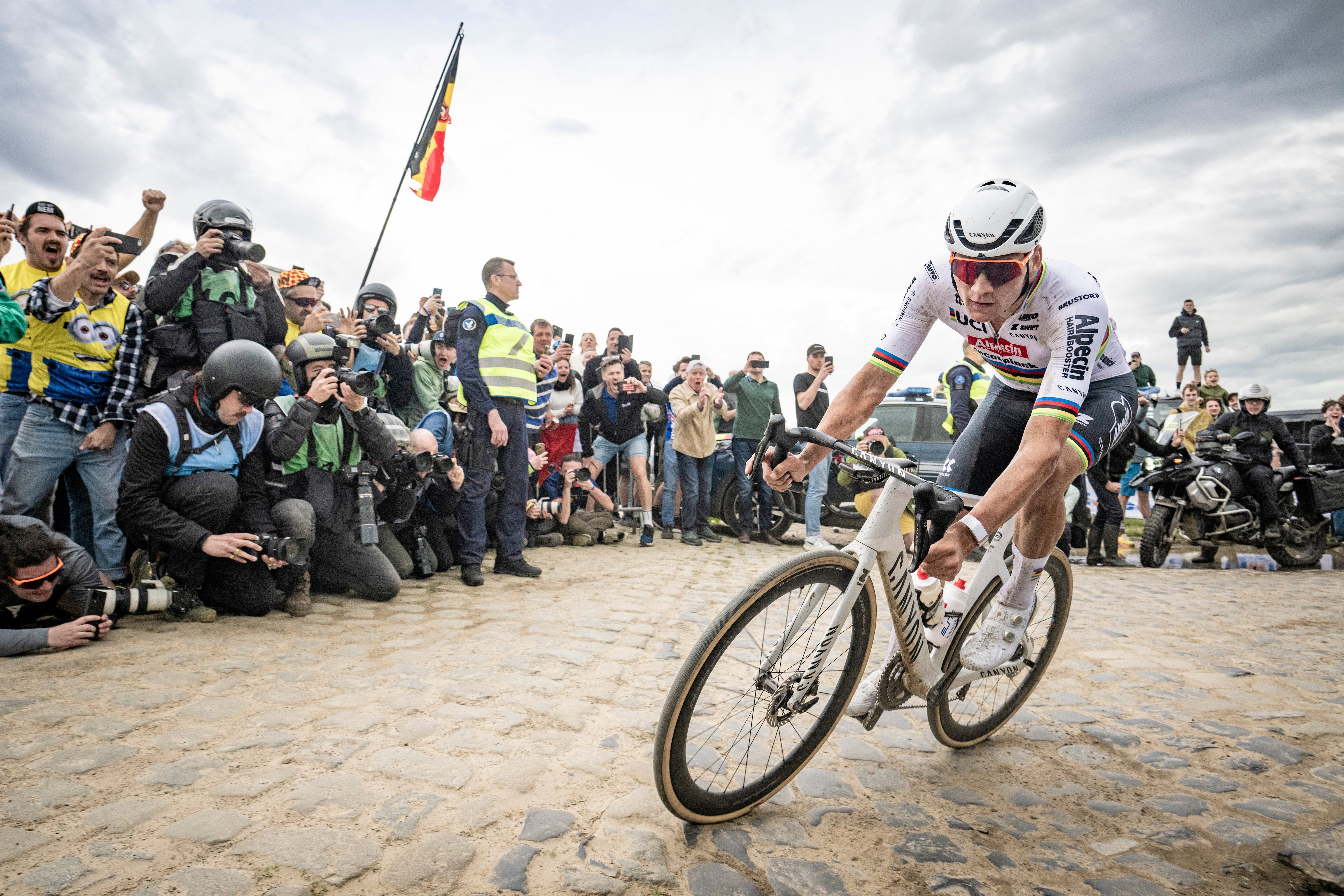 Van der Poel en route to winning this year’s Paris-Roubaix