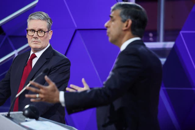 Labour leader Sir Keir Starmer and Prime Minister Rishi Sunak during their BBC head-to-head debate (Phil Noble/PA)