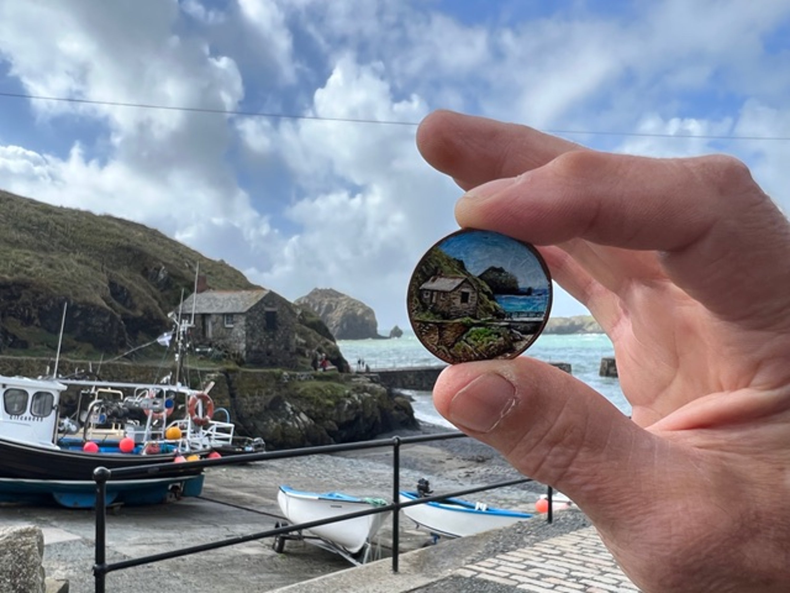 Yvonne Jack painted Mullion Cove on a coin (Yvonne Jack/PA)