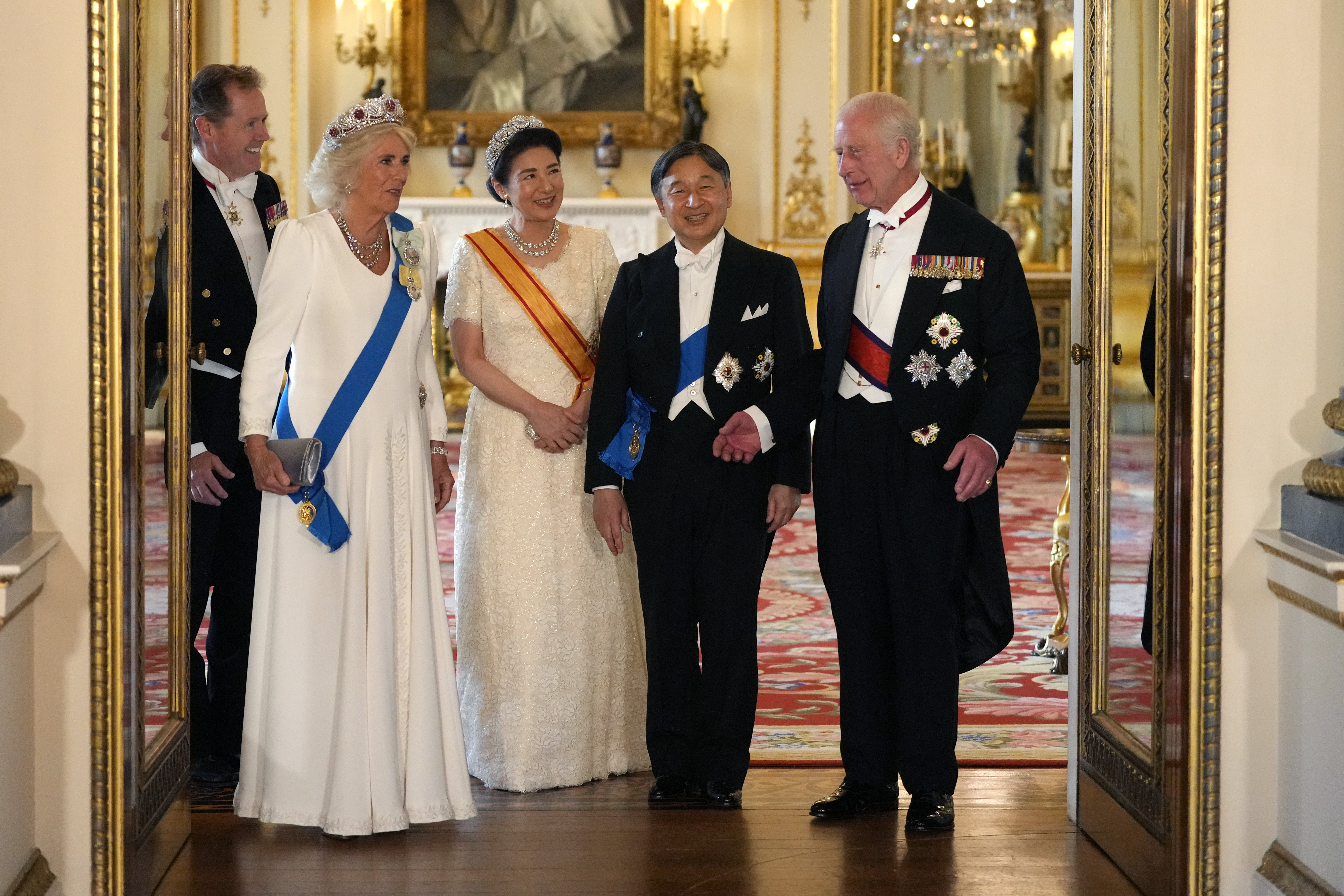 The King and Queen with Emperor Naruhito and his wife Empress Masako of Japan ahead of the State Banquet at Buckingham Palace (Kirsty Wigglesworth/PA)