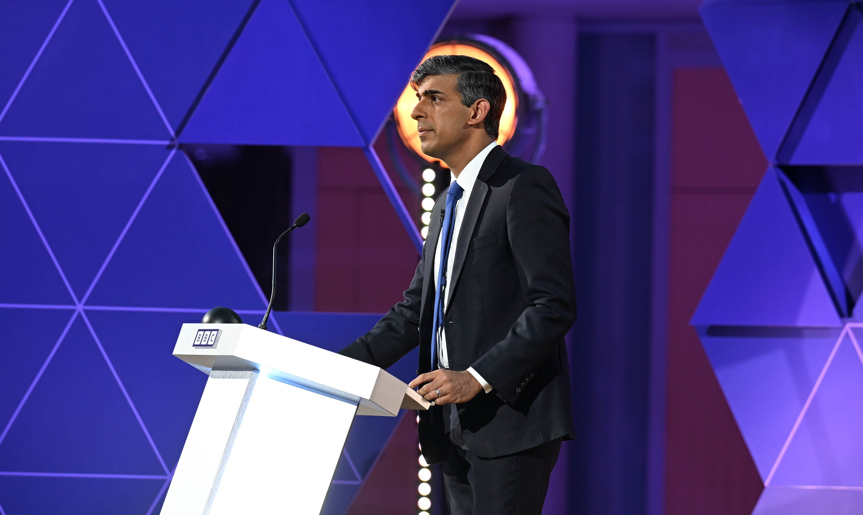 Prime Minister Rishi Sunak during the BBC head-to-head debate with Labour leader Sir Keir Starmer in Nottingham (Jeff Overs/BBC/PA)
