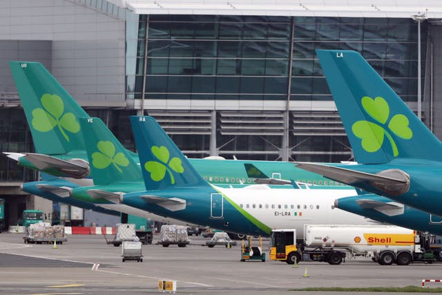 Aer Lingus jets parked up on the runway of Dublin airport (Niall Carson/PA)