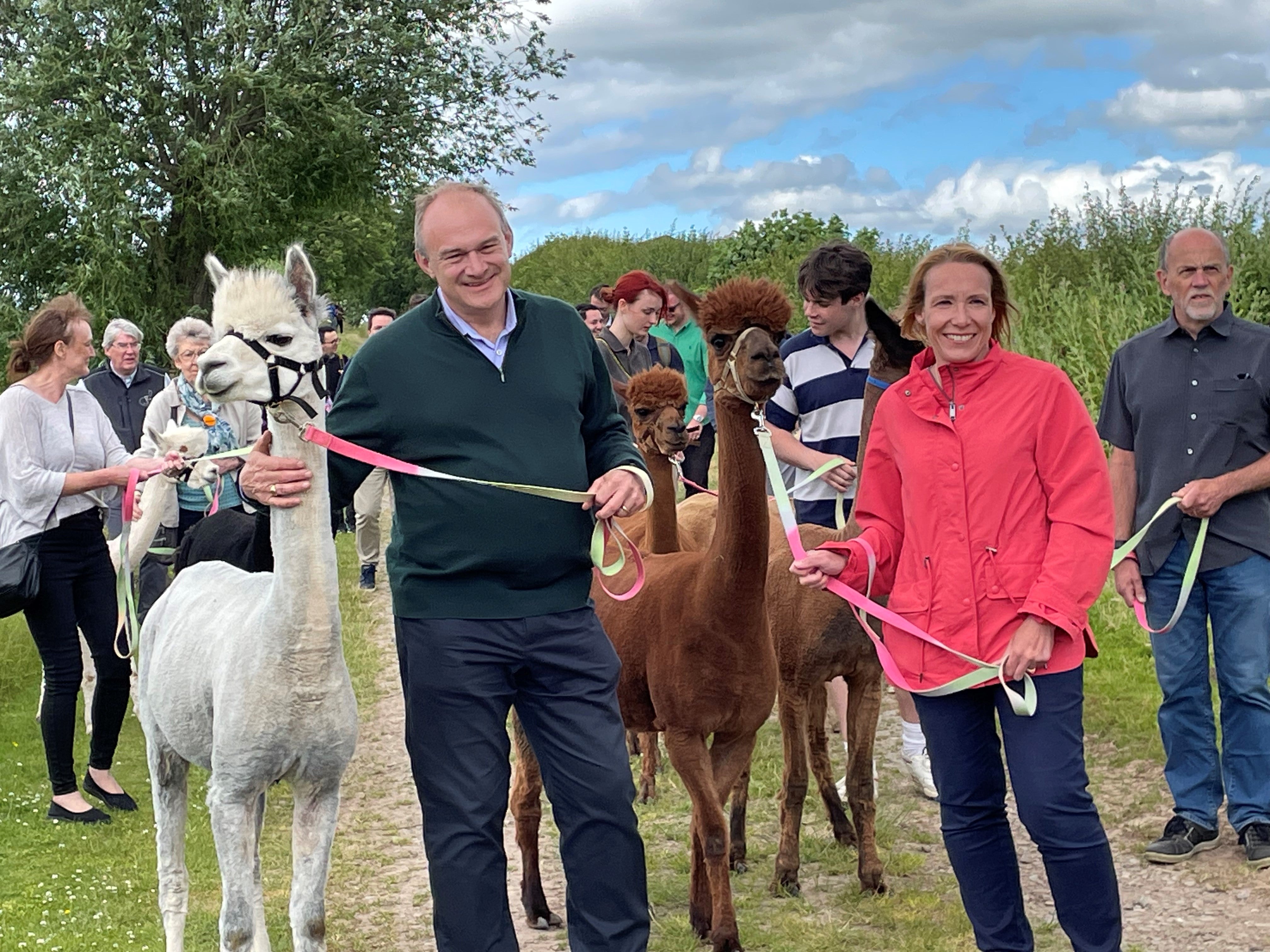 Liberal Democrat leader Sir Ed Davey and Liberal Democrat Parliamentary candidate for North Shropshire Helen Morgna at Clivewood Farm in North Shropshire, while on the General Election campaign trail