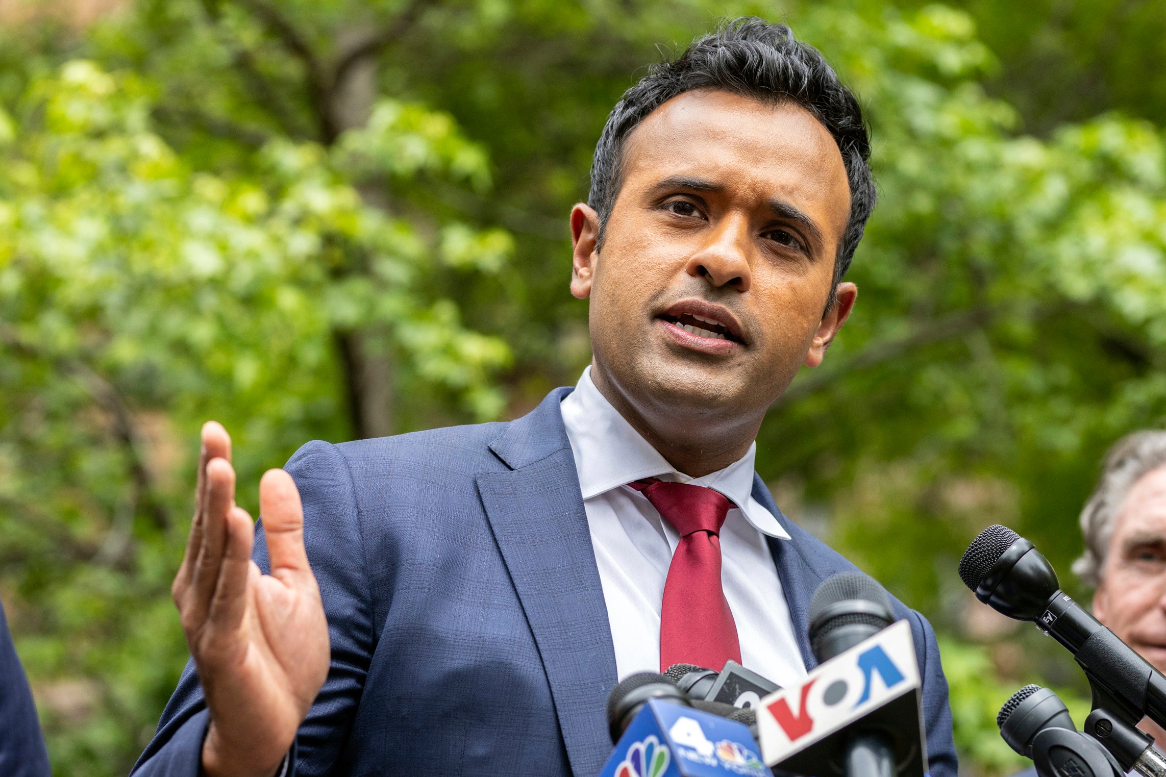 Vivek Ramaswamy, pictured, said he would be open to replacing JD Vance in the senate if he and Donald Trump win the 2024 presidential election