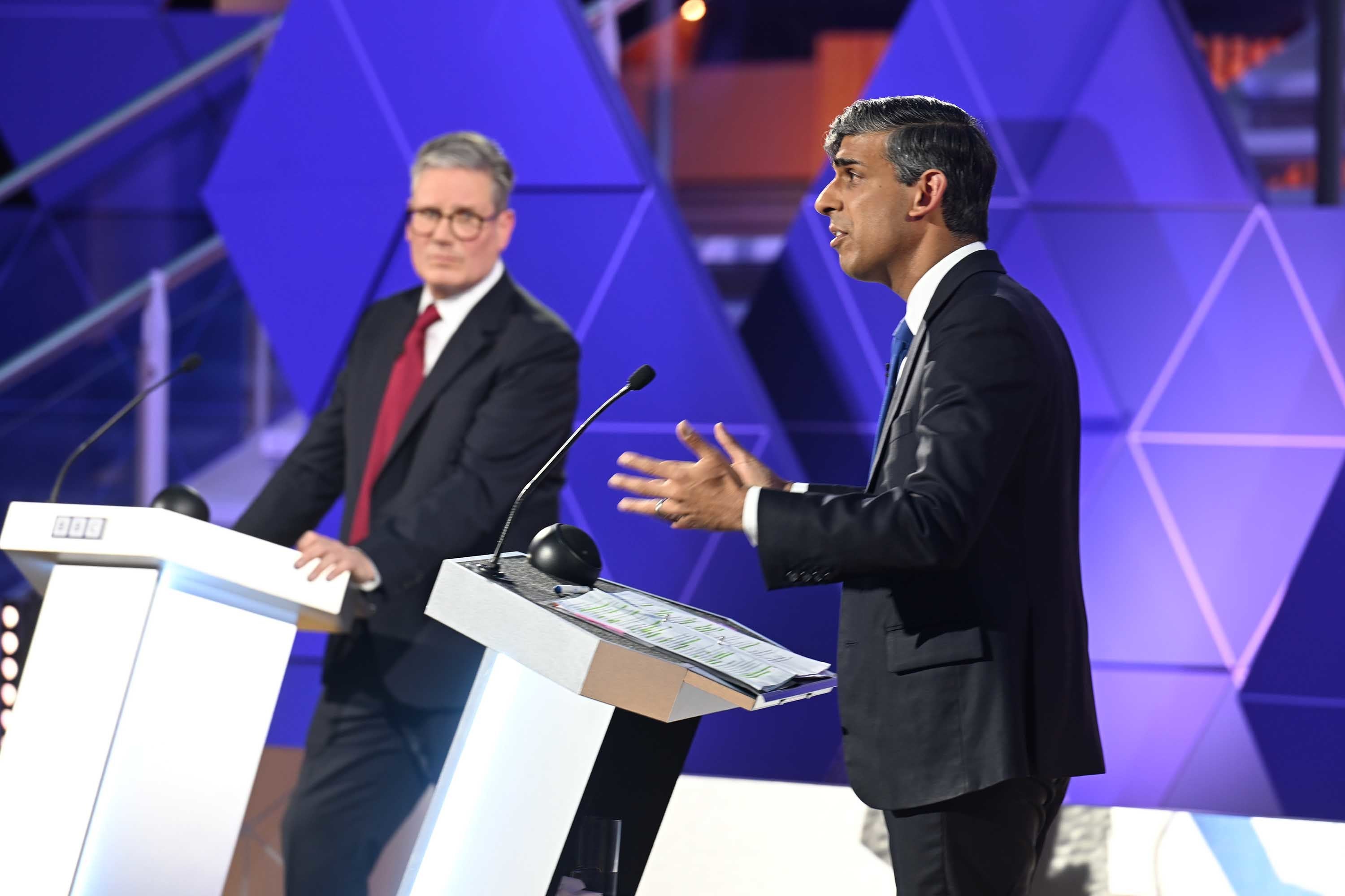 Prime minister Rishi Sunak and Labour leader Sir Keir Starmer during their BBC head-to-head debate
