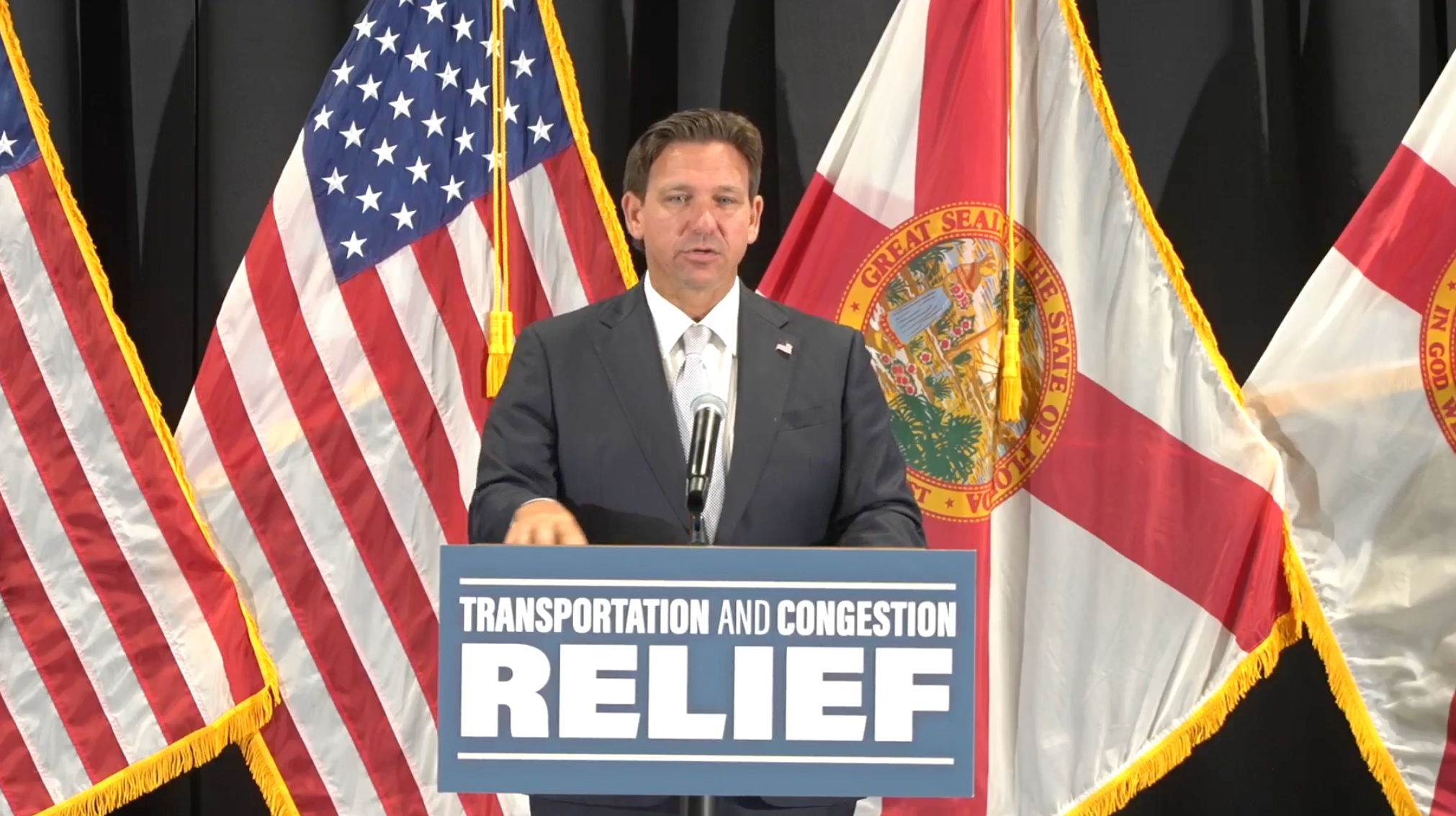 Governor Ron DeSantis said at a press conference Thursday, pictured, he is cutting millions in arts funding because of “sexual” festivals