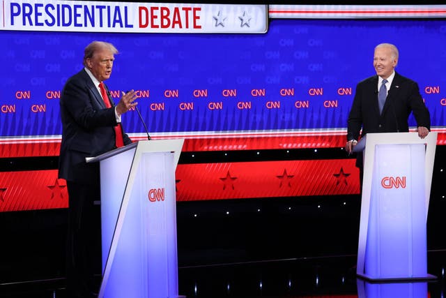 <p>Donald Trump and Joe Biden at the first presidential debate of 2024 </p>